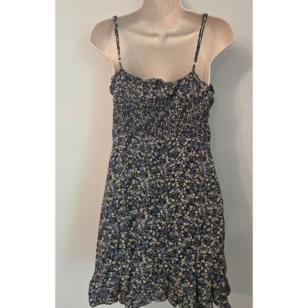 Womens Floral Mini Dress Lrg  Babydoll Fairy Grunge Coquette Tie Puff Front - Picture 9 of 16